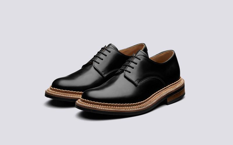 Grenson Evie Womens Derby Shoes - Black with a Triple Welt and Rubber Sole YO8690